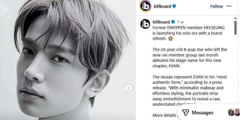 News About 'EVAN'- Billboard - Instagram